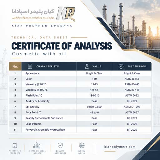 آنالیز فنی روغن سفید آرایشی (Cosmetic White Oil) مطابق BP 2022 – Pour Point از +3 تا 0°C